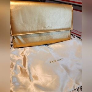 Pandora Gold Rare Retired Shine Clutch with Dustbag